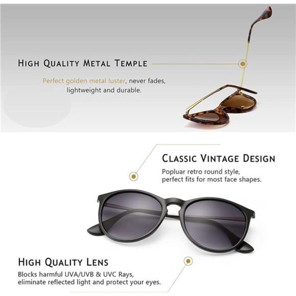 2 Pack Vintage Round Sunglasses for Women Men Classic Retro Designer Style - Picture 2 of 7